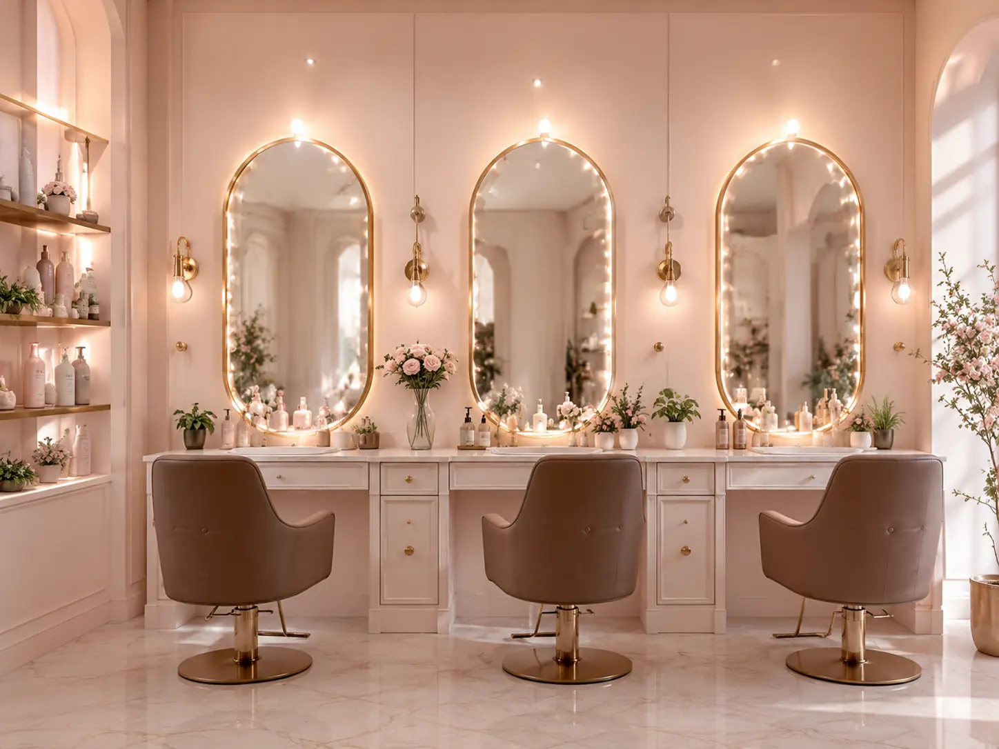 Salon mirrors and chairs
